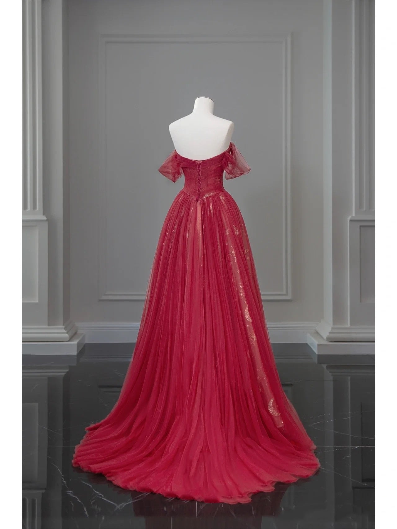 Pretty Ball Gown Off The Shoulder Navy Blue Tulle Long Prom Dresses Party Dress SD1326