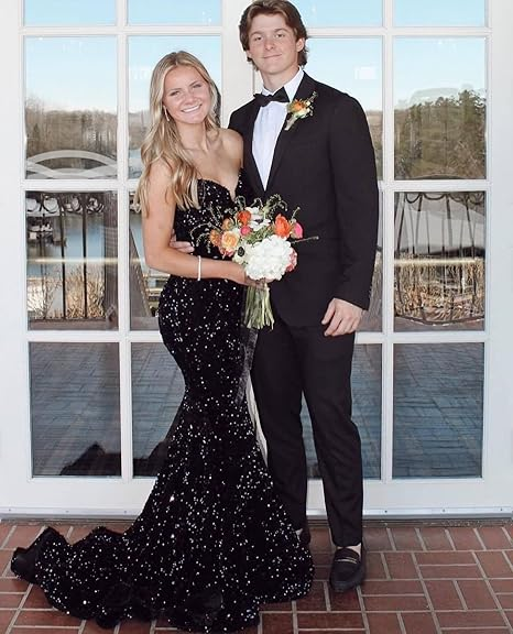 Sexy Mermaid Sweetheart Neckline Sequin Black Girl Red Evening Gown Prom Dresses SD1430