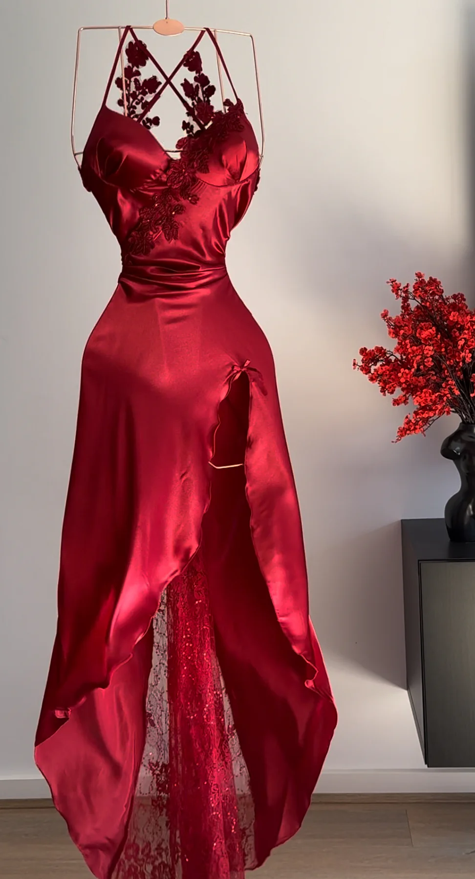 Classy A Line Halter Red Sleeveless Long Party Dress Prom Dresses SD1457