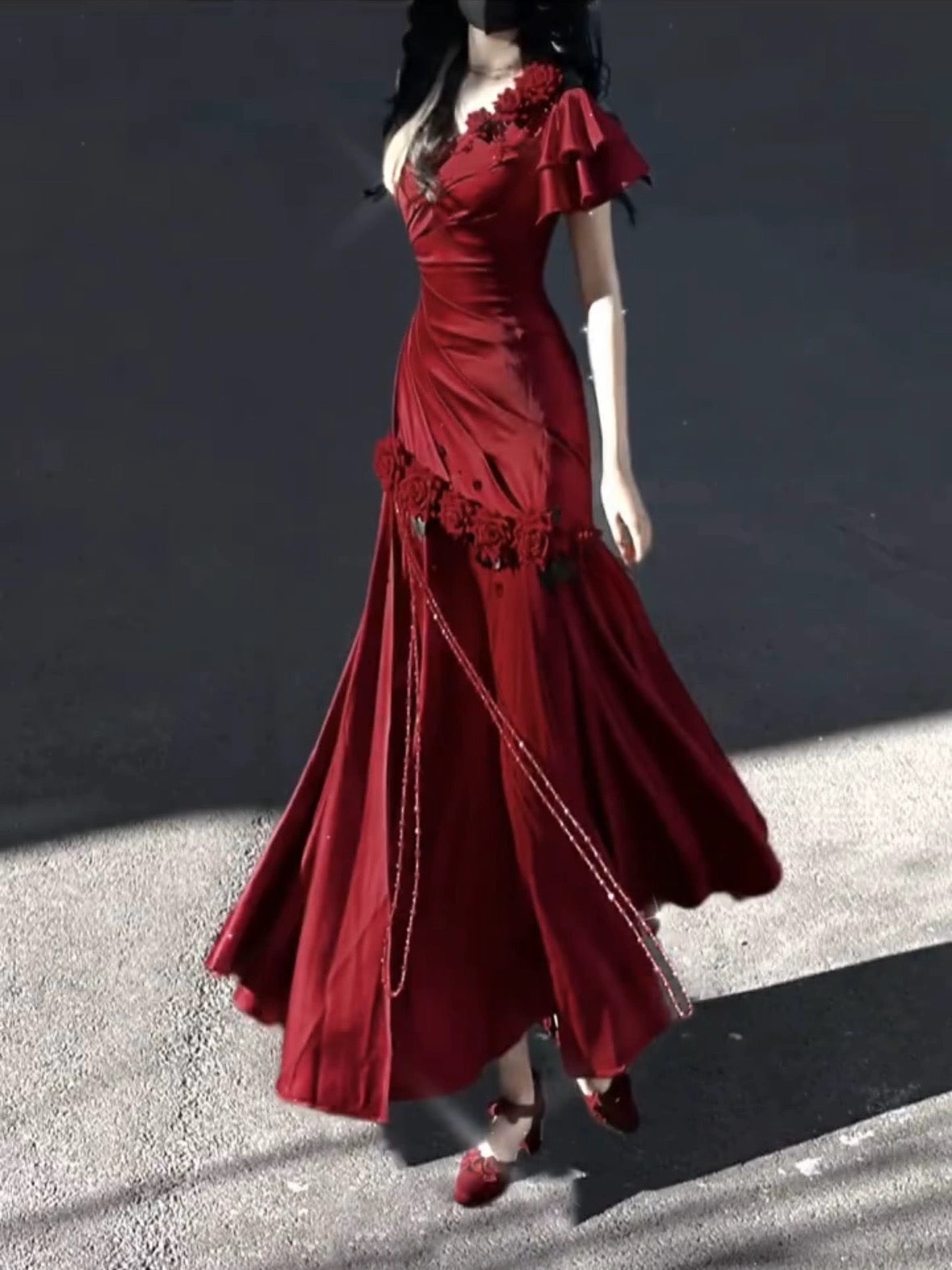 Retro Mermaid One Shoulder Black Satin Party Dress Long Prom Dresses SD1471