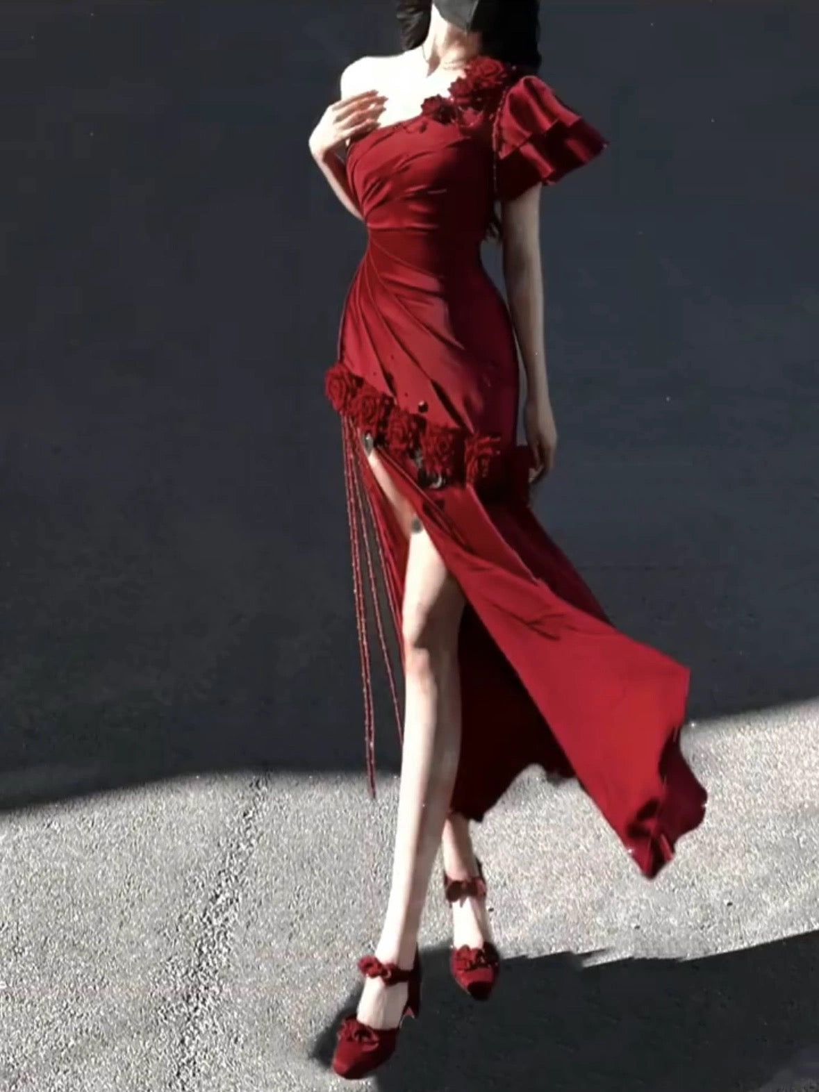 Retro Mermaid One Shoulder Black Satin Party Dress Long Prom Dresses SD1471