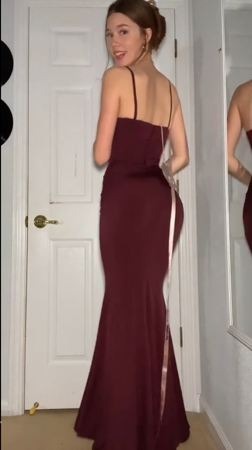 Sexy Mermaid Spaghetti Straps Burgundy Long Evening Dress Prom Dresses SD1644