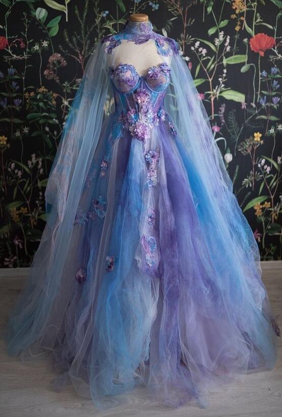 Retro Ball Gown Sweetheart Lace Layers Evening Dress Prom Dresses With Cape SD1794