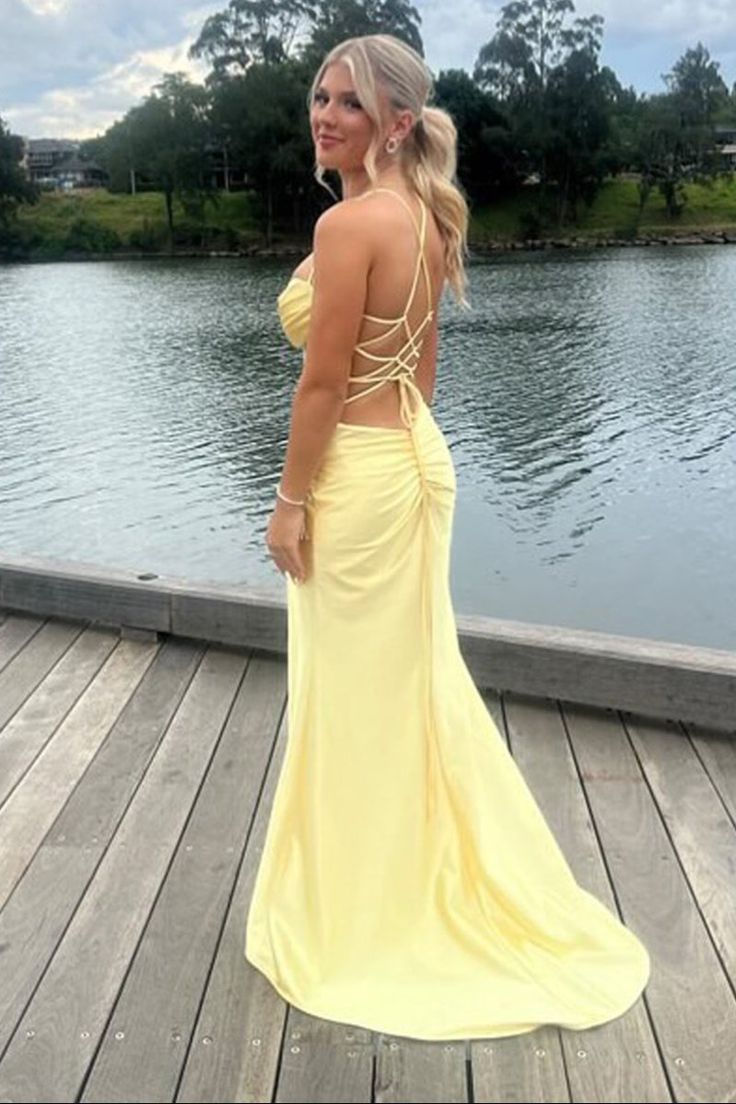 Pretty Sage Scoop Neck Satin Mermaid Long Prom Dress with Slit Formal Gown Evening Dress SD2419