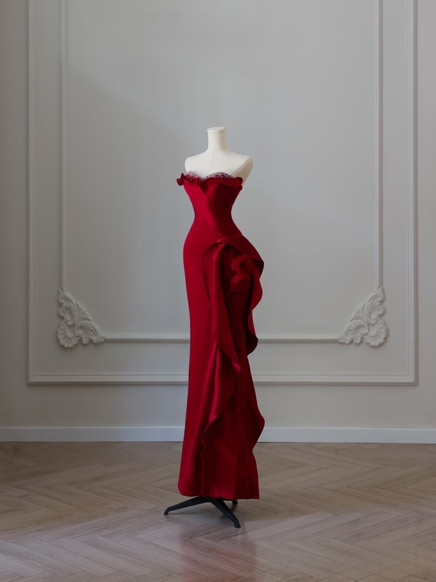 Simple Mermaid Off The Shoulder Neckline Burgundy Sequin Long Party Dress Prom Dresses SD2478