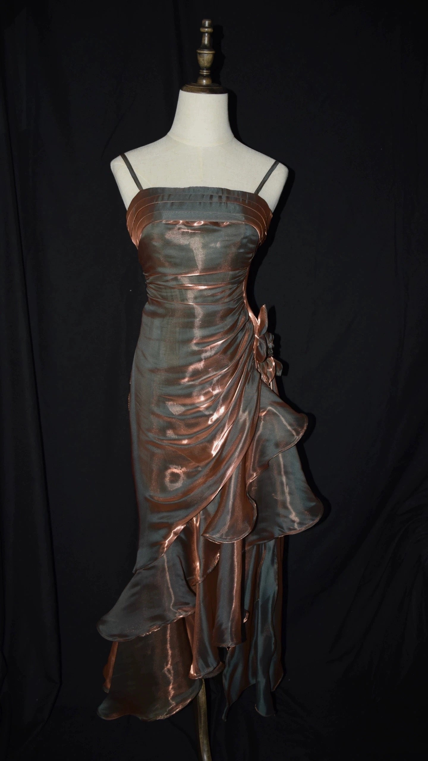 Vintage Mermaid Spaghetti Straps Satin Long Party Dress Prom Dresses SD2806