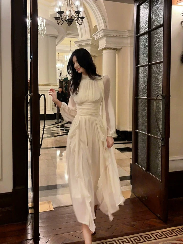 Pretty A line High Neckline Chiffon Ankle Length Evening Dress Prom Dresses SD2842