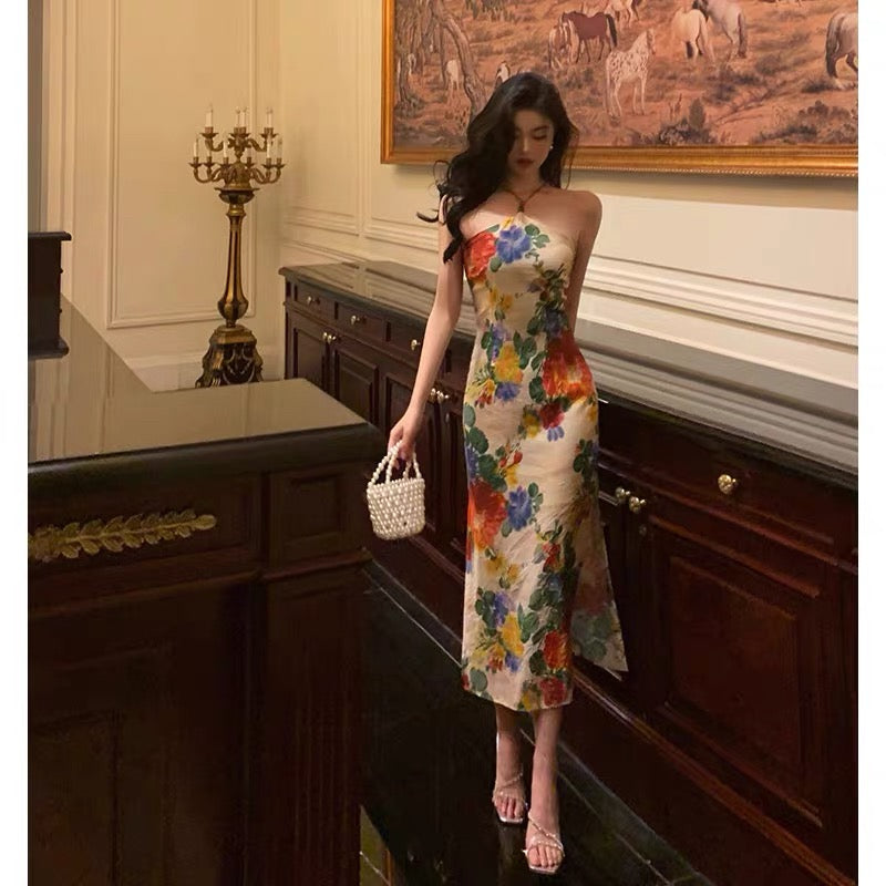 Stunning Sheath Halter Sleeveless Floral Date Night Dress Prom Dresses Birthday Outfit SD772