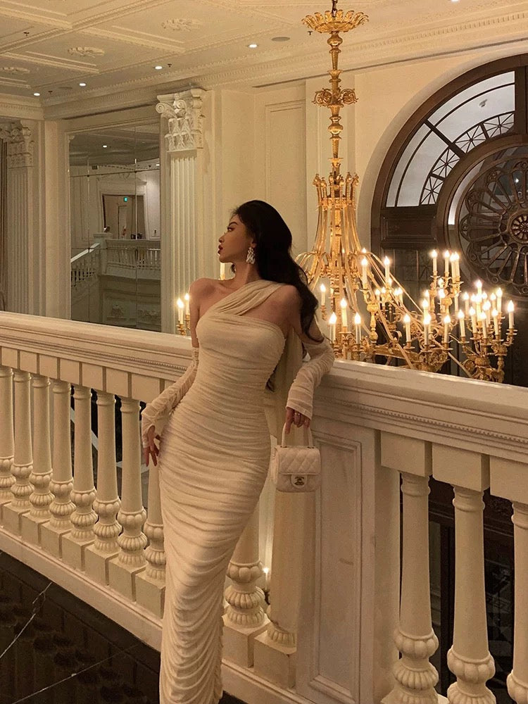 Stunning Sheath Strapless Sleeveless White Date Night Dress Ruffles Prom Dresses Birthday Outfit SD793