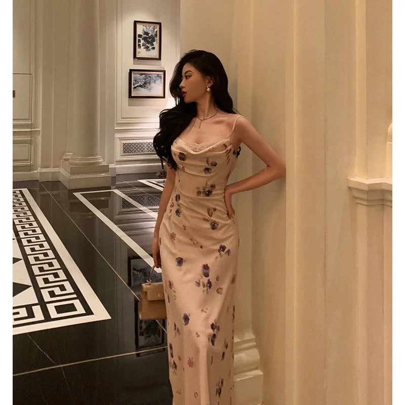 Stunning Sheath Spaghetti Straps Sleeveless Floral Date Night Dress Prom Dresses Birthday Party Outfit SD874