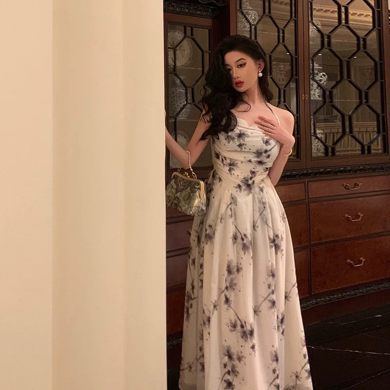 Elegant A Line Halter Floral Prom Dresses Birthday Outfits Evening Gown SD959