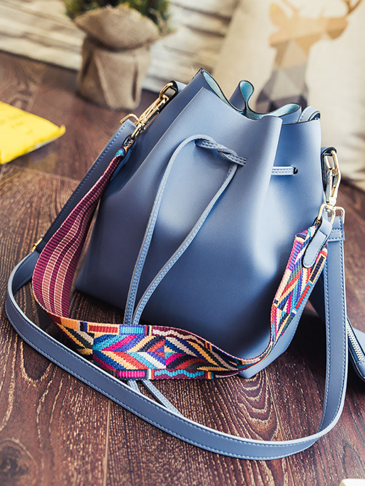Colorful Strap Bucket Leather Bags