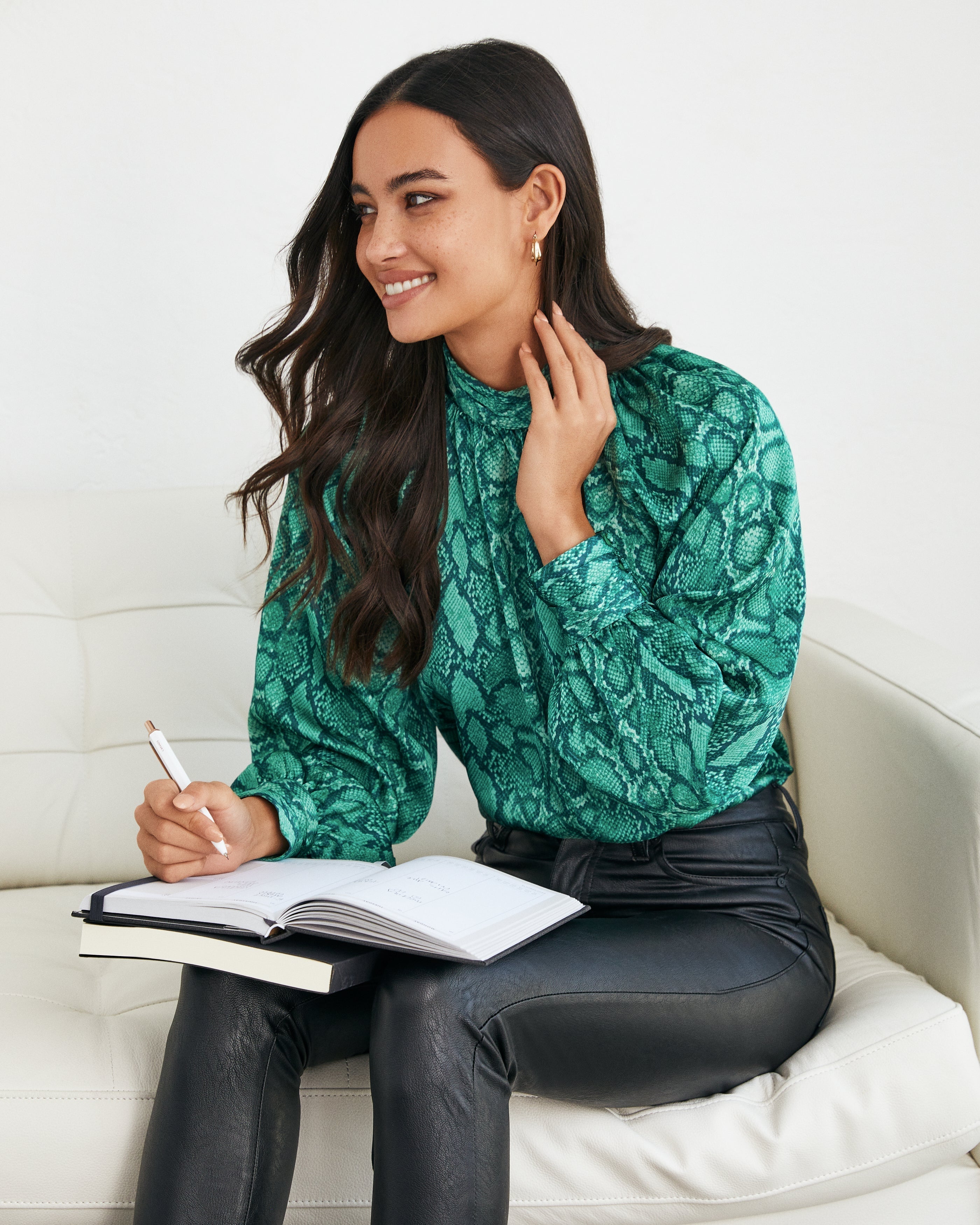 Slinky Satin Python Keyhole Blouse  Fashionpara