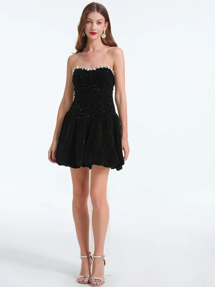 Crystal-Trim Strapless Glitter Bubble-Hem Mini Dress 4