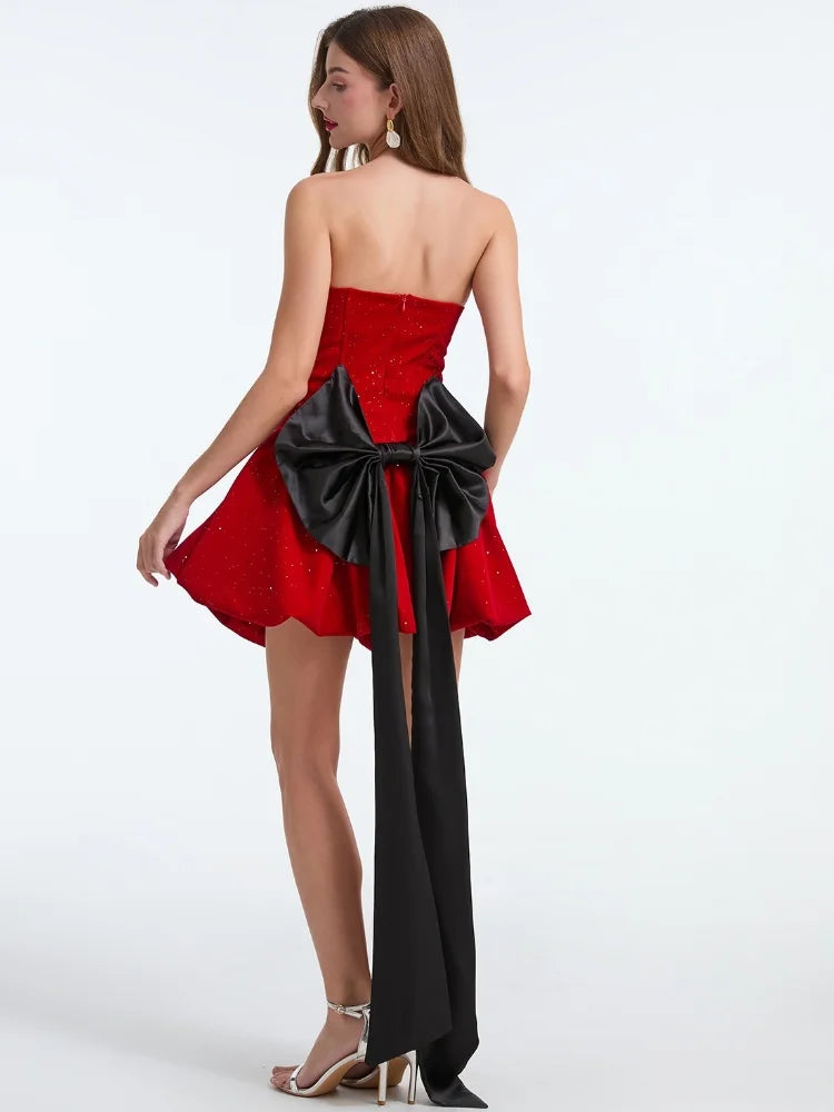 Glitter Strapless Sweetheart Bubble Hem Mini Dress 3