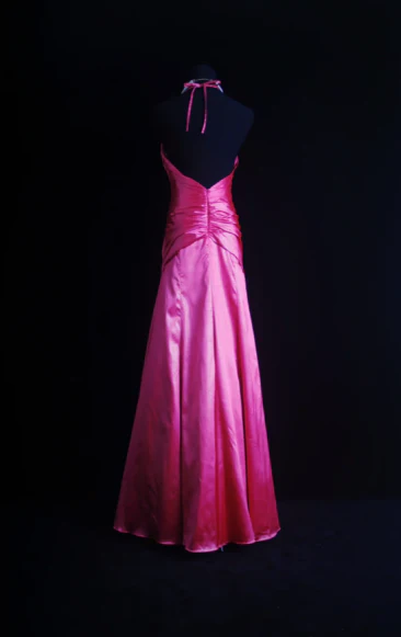 Pretty Halter Hot Pink Satin Pleated Beaded Evening Dress Backless Long Birthday Party Dress D1044