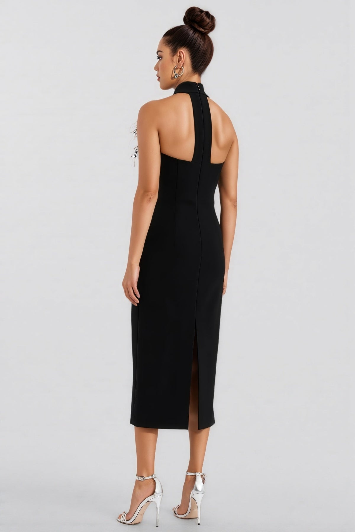 Bandeau 3D Floral Feather Midi Dress - View 4