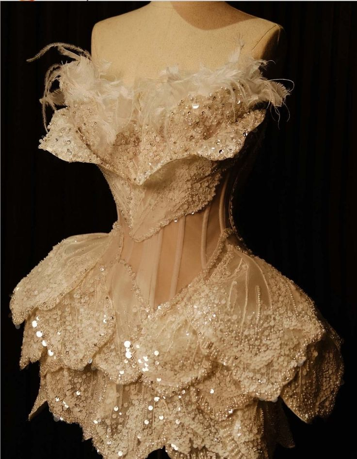 Classy Strapless Sequins Beaded Feathers Cocktail Dress White Mini Birthday Dress S254