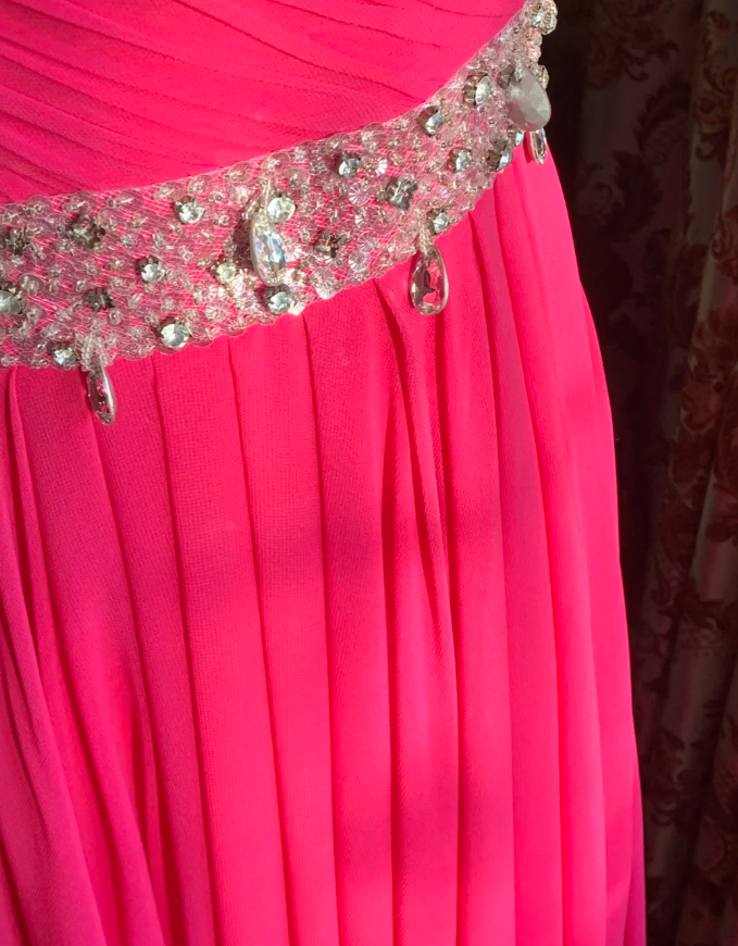 Pretty Rose Red One Shoulder Chiffon Pleated Beaded Evening Dress Long Wedding Guest Dress D1776