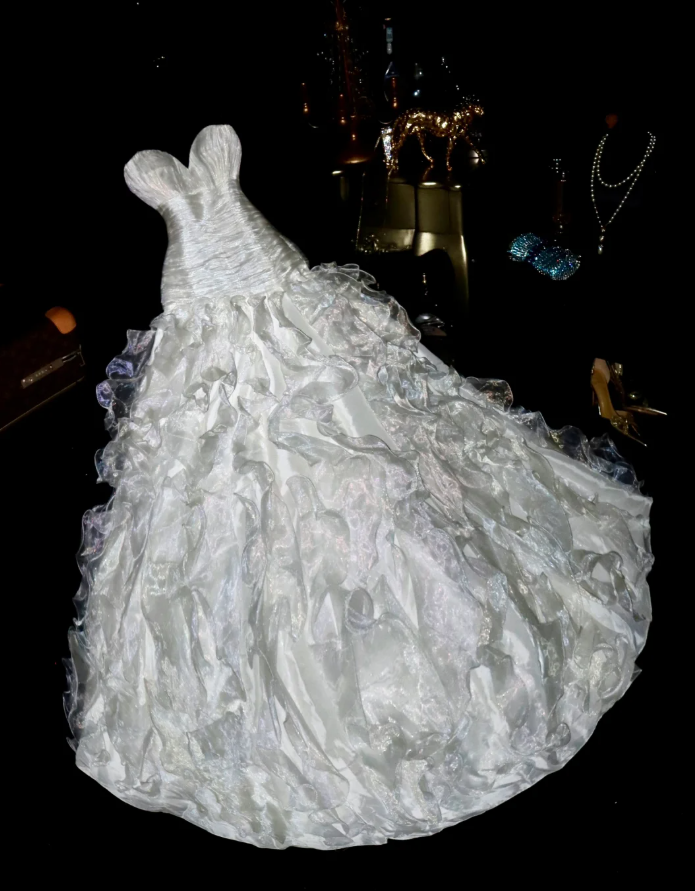 Classy Strapless Organza Pleated Mermaid Evening Dress Long Birthday Party Dress D1430