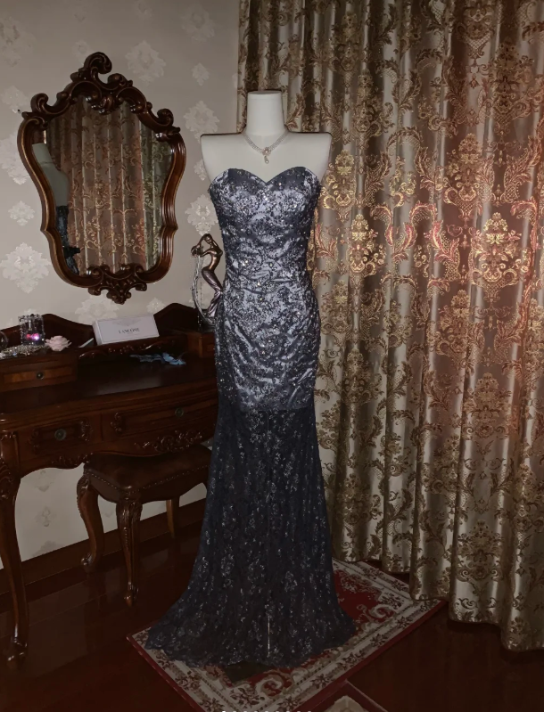 Gorgeous Sweetheart Neck Satin Beaded Mermaid Long Evening Dress Formal Birthday Party Dress D1779