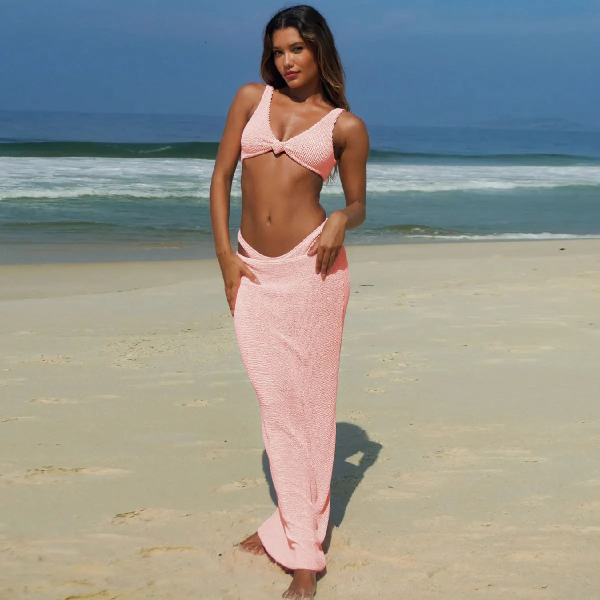 3D Flower Fringed Skirt Three Piece Swimsuit