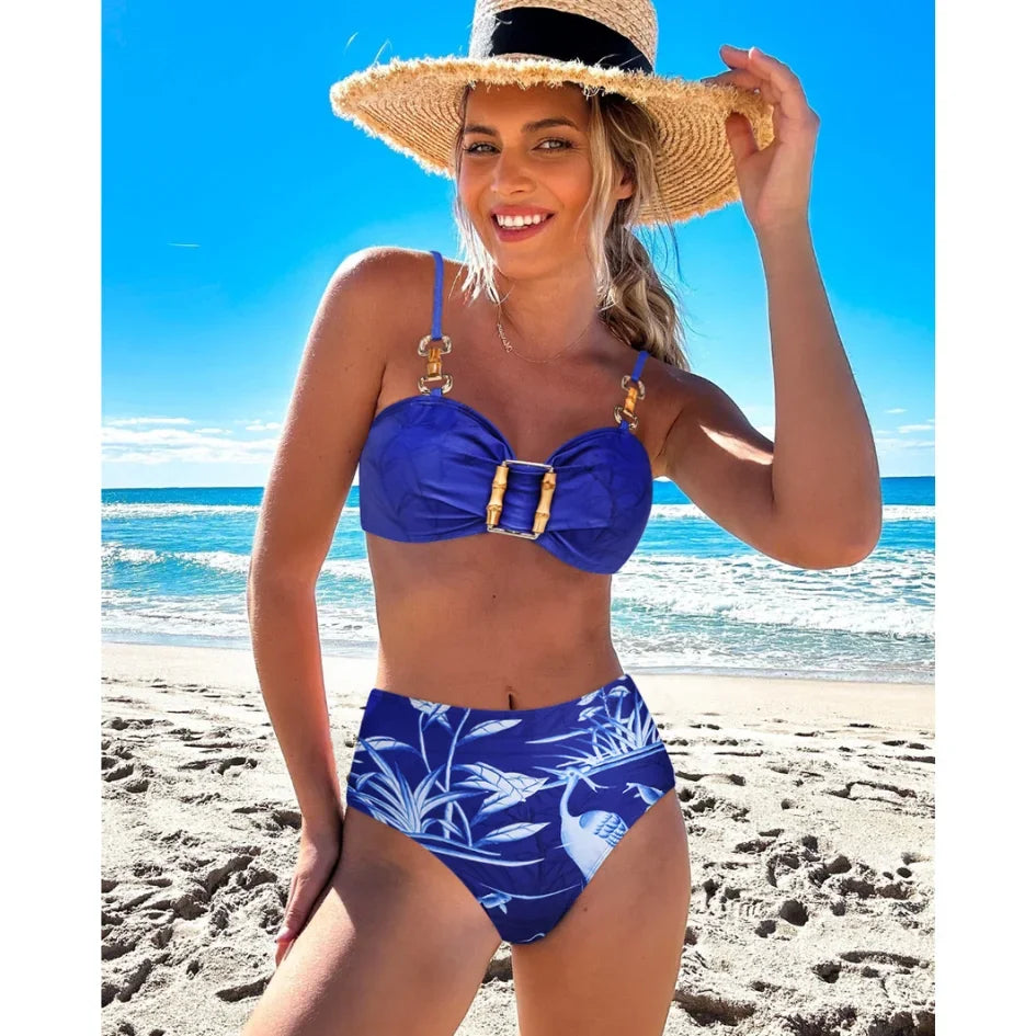 Vintage Bamboo Print Sarong Two Piece Set