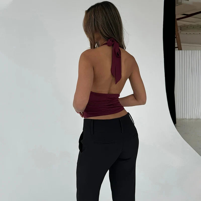 Lace Edge Sweet Halter Crop Top