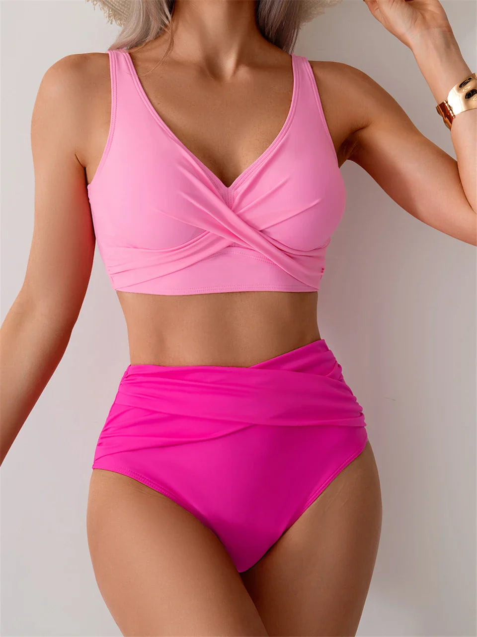 Front Cross High Waist Bikini Set - Fashionpara