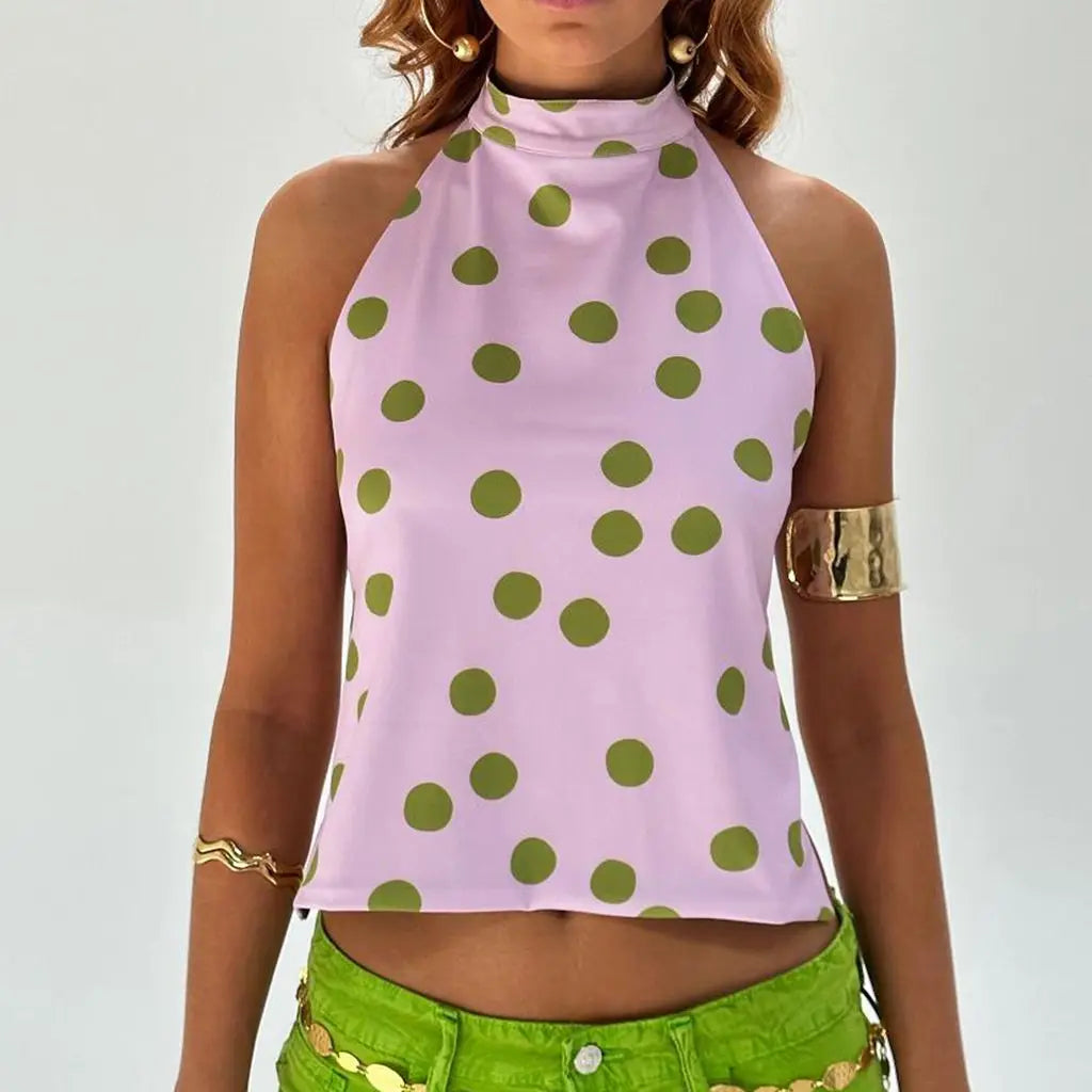 Y2K Button Closure Halter Backless Tie-Dye Cami Top - Fashionpara