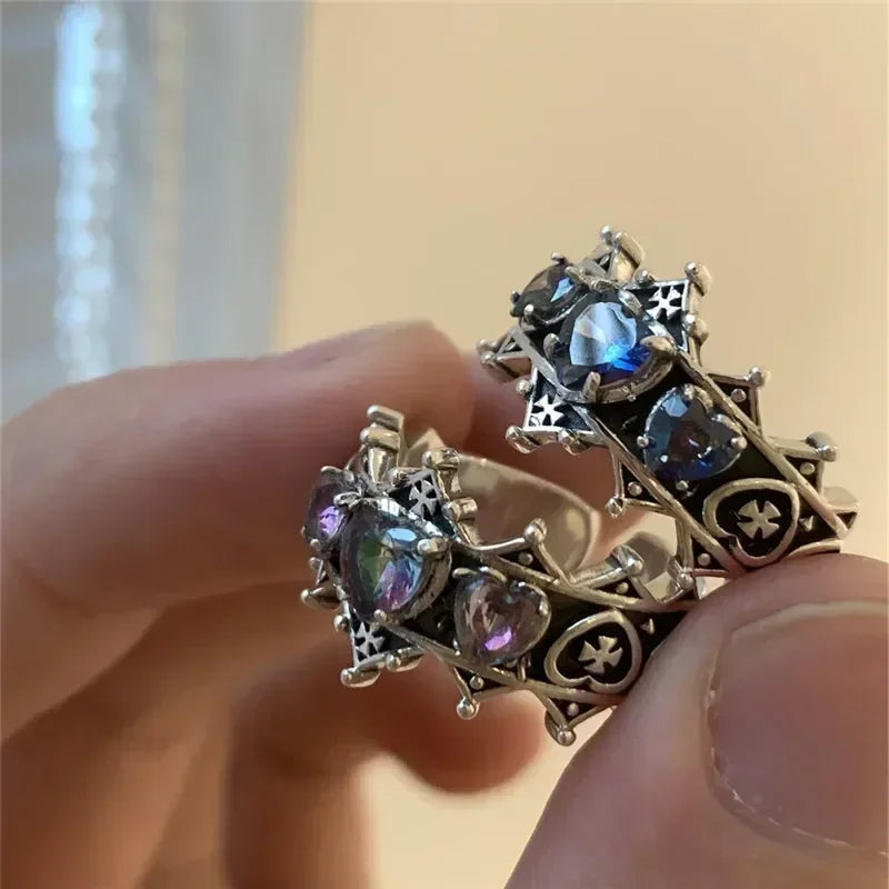 Antique Lolita Gothic Heart Cross Ring