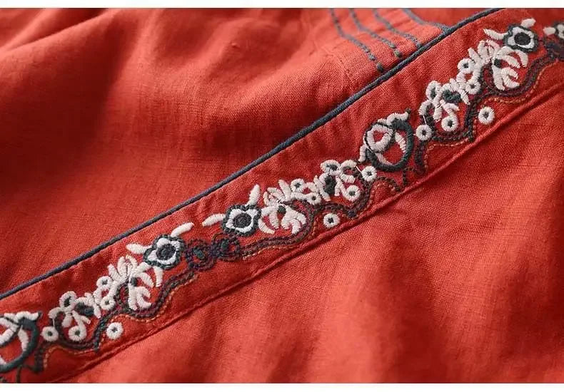 Embroidered Trim V-Neck Long Sleeve Wrap Blouse 12