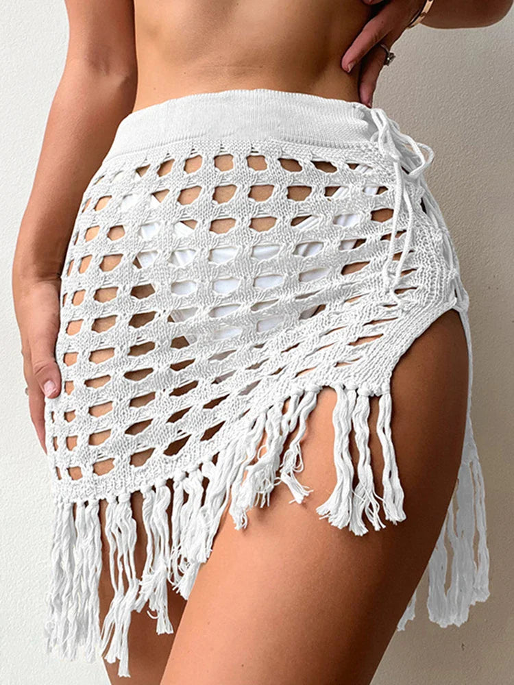 Hollow Out Mesh Beach Wrap Skirt Cover Up