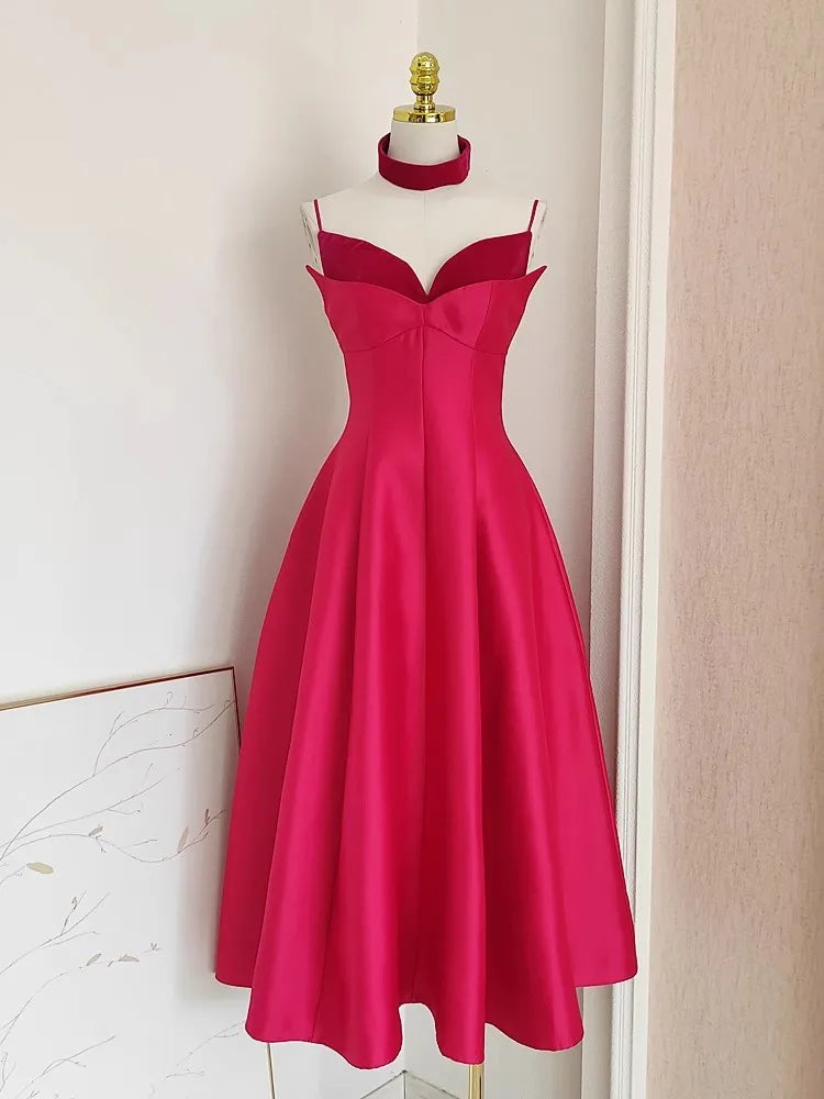 Satin Sweetheart Spaghetti Strap Fit and Flare Midi Dress - View 4