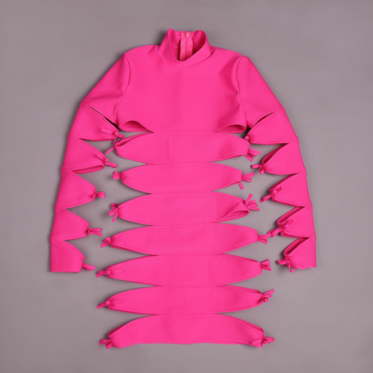 Long Sleeve Turtleneck Side Cut Out Bow Detail Bodycon Mini Dress - View 13