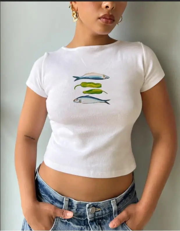 Fruit Print Slim Fit Crew T-shirt