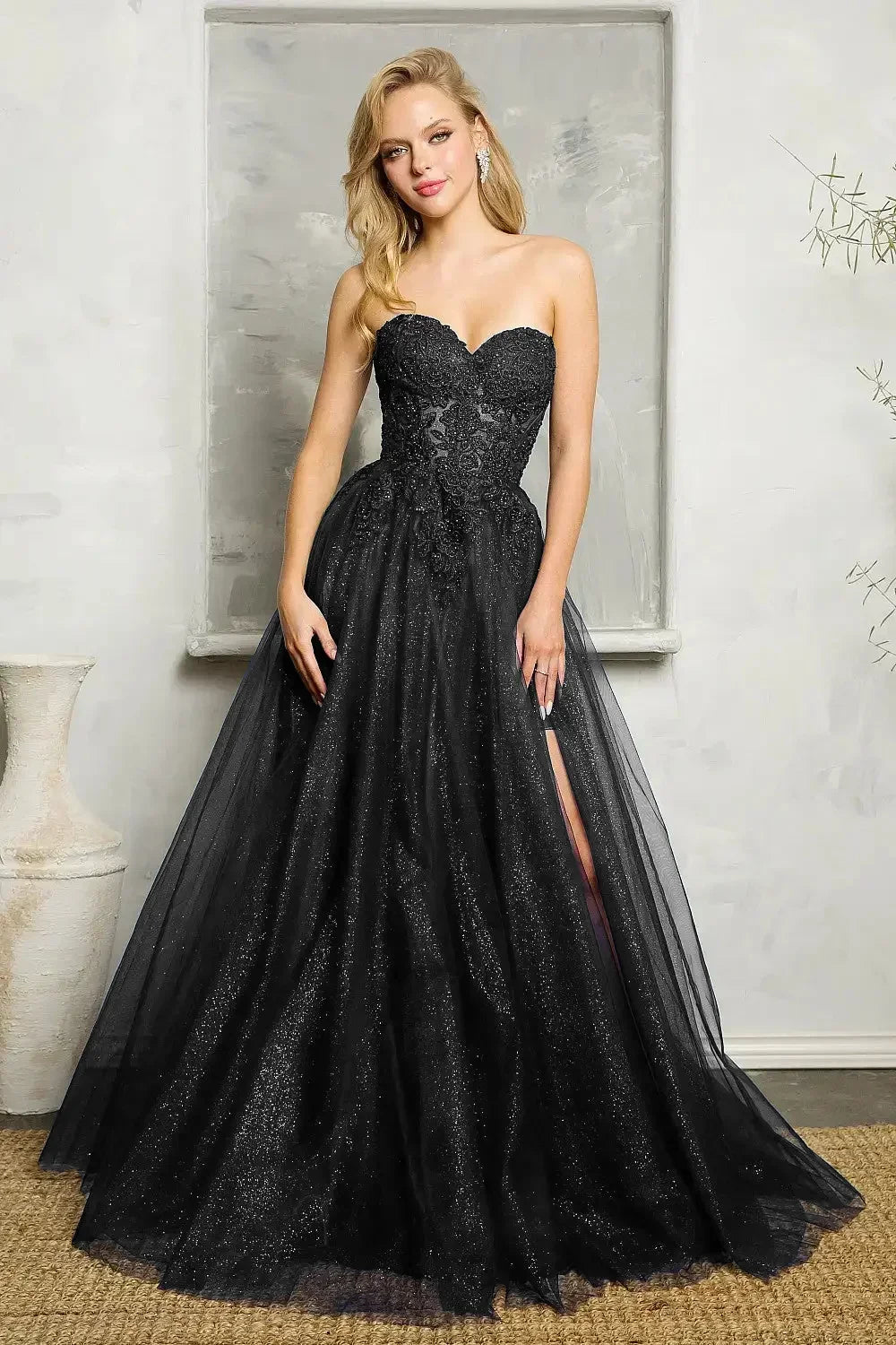 Navy Blue Lace Tulle Prom Dress