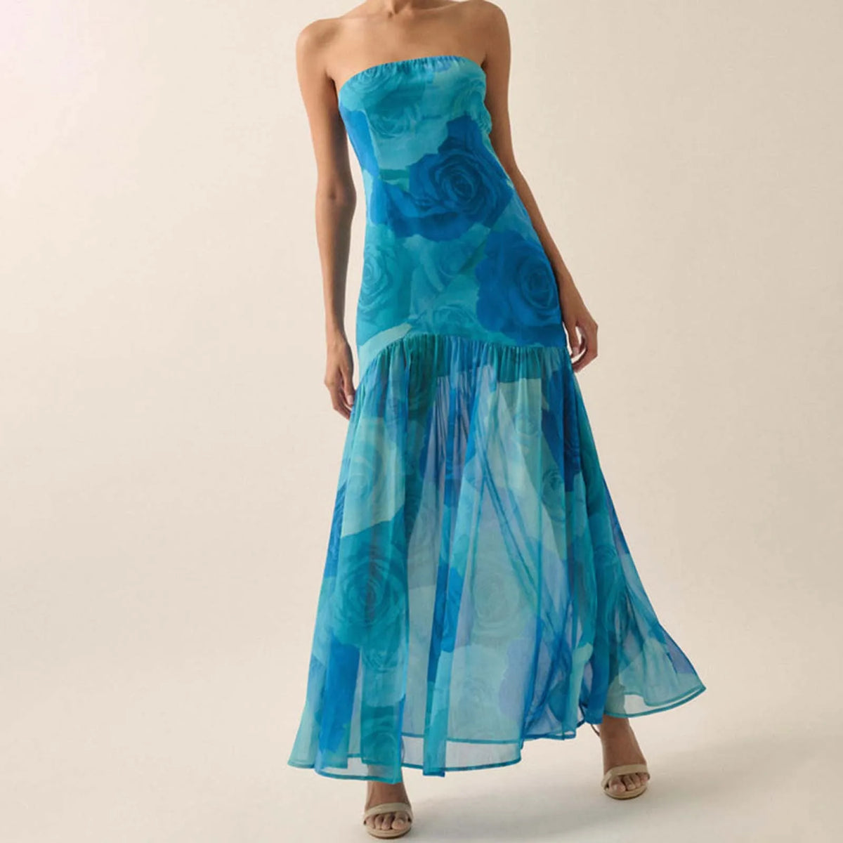 Tie-dye Rose Ruffled Split Vacation Dress