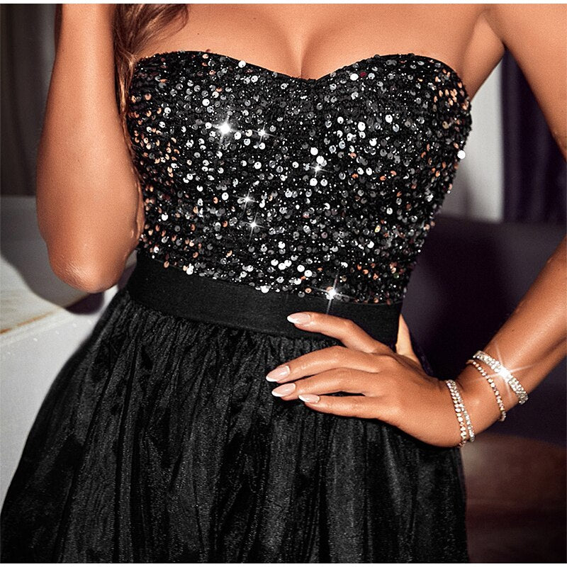 Sequin Sweetheart Strapless Tulle High-Low Dress 2