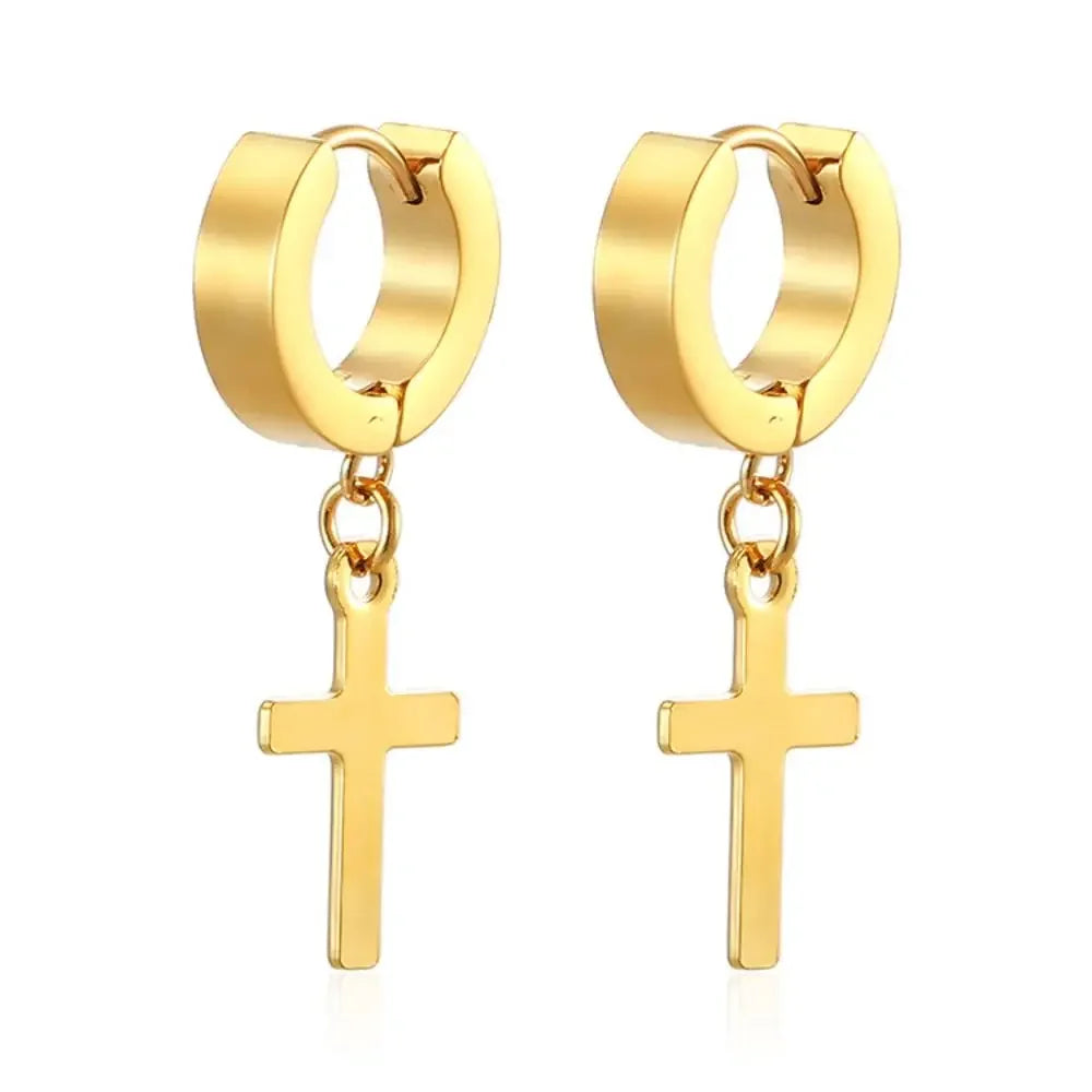 Men Rebellious Cross Stars Stainless Steel Earring
