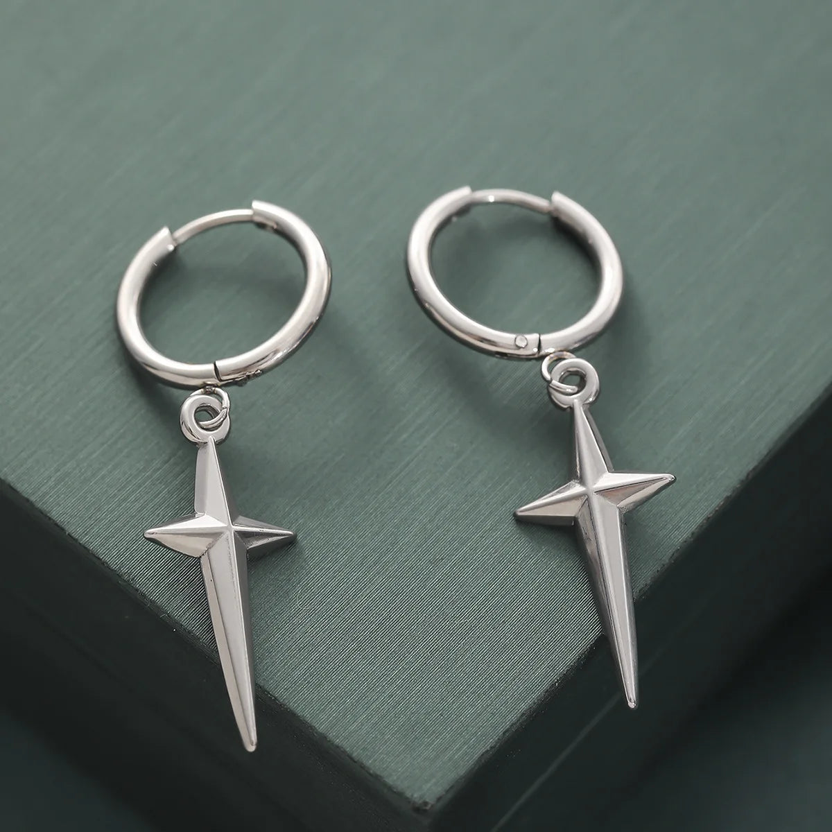 Rebel Celestial Cross Silver Empty Heart Earring