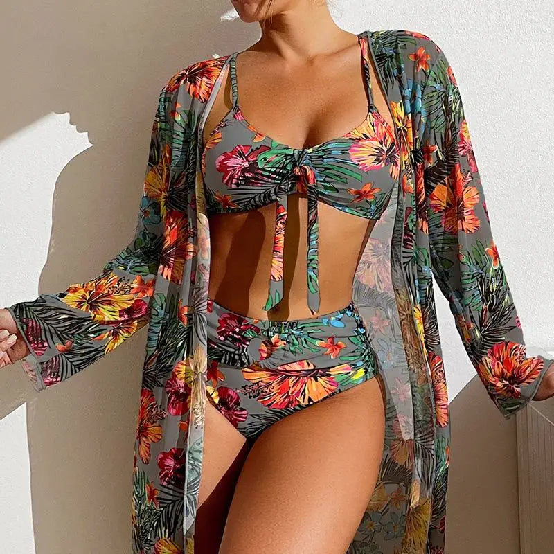 Floral Mesh Blouse Bra Two Piece Set