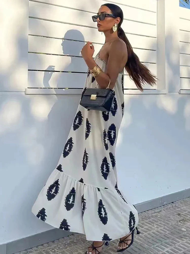 Printed Asymmetric Backless Midi Dress