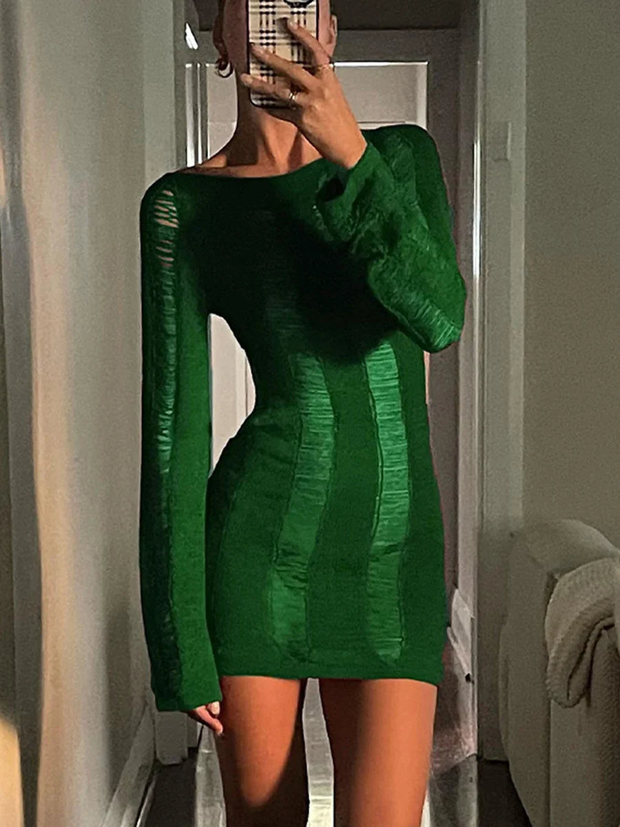 Cutout Knit Long Sleeve Wrap Mini Dress
