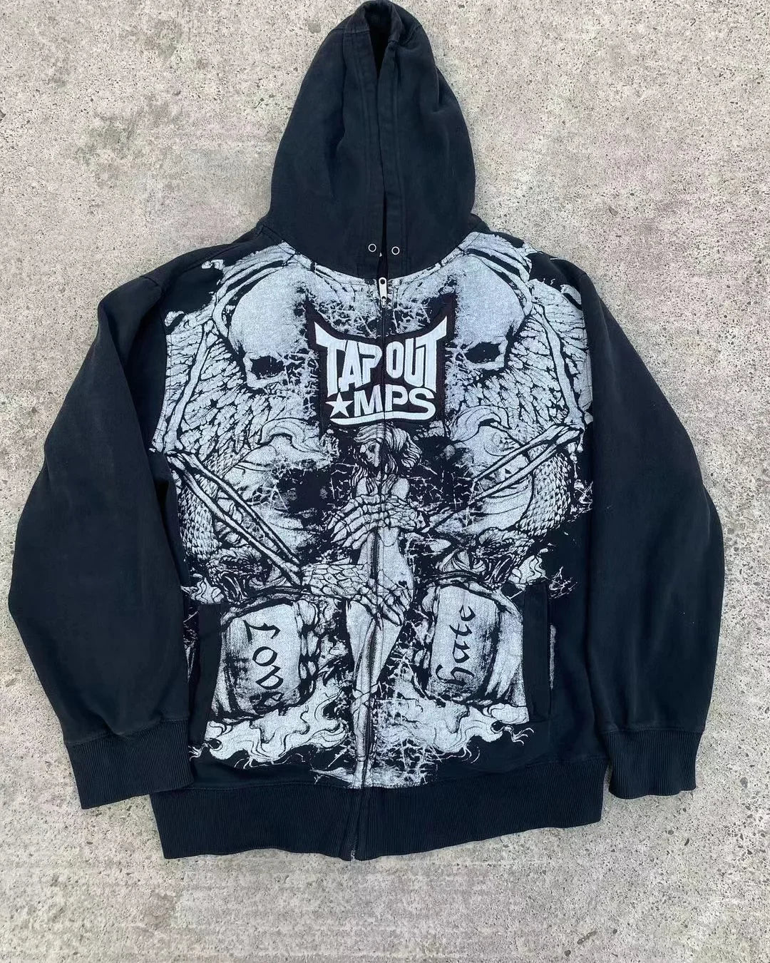 Dark Skull Print Zip Hoodie