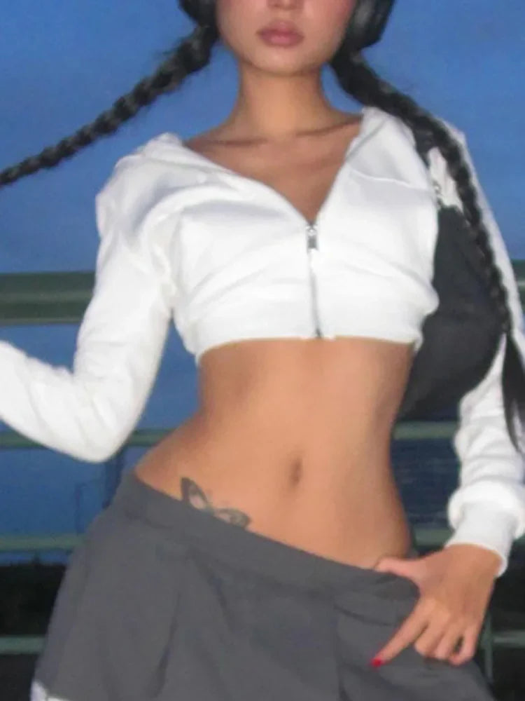 Vintage White Cropped Hoodie - Fashionpara