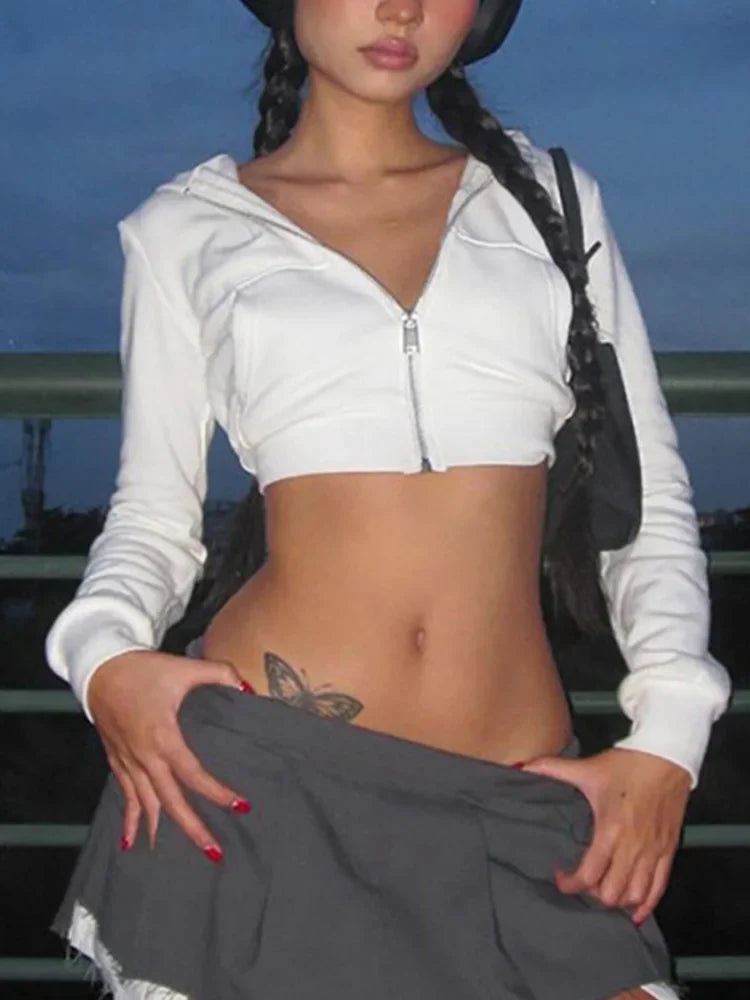 Vintage White Cropped Hoodie - Fashionpara