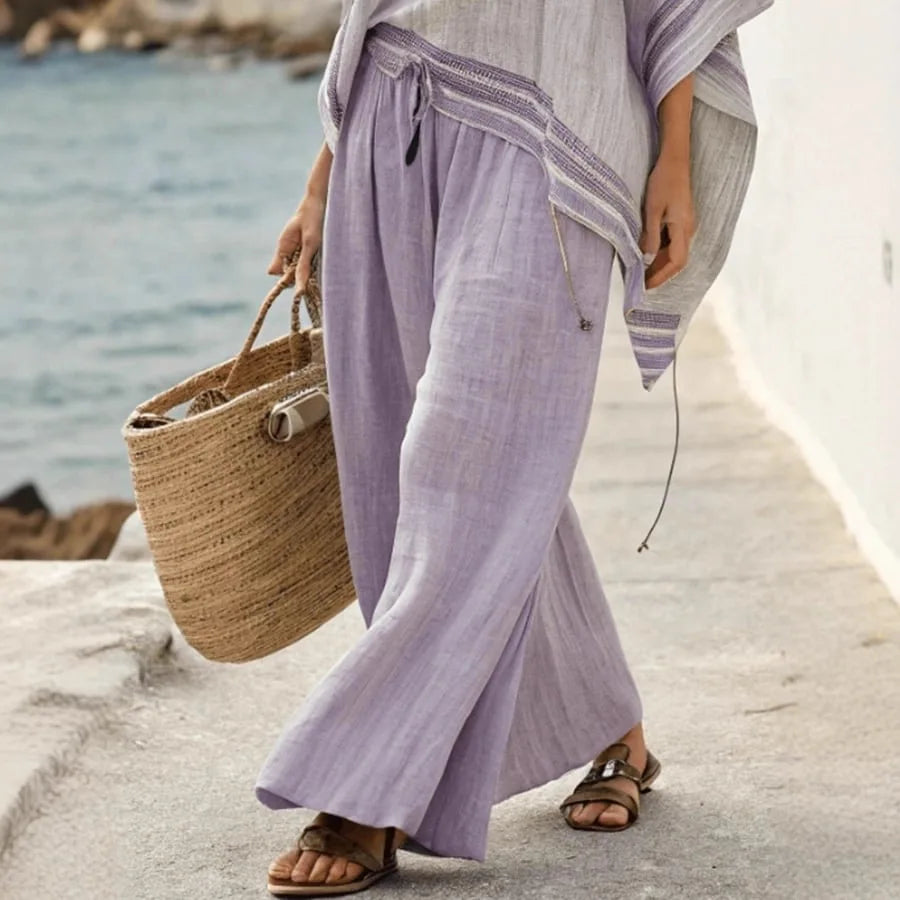 Off Shoulder Boho Top and Wide Leg Pants Two Piece Set 3