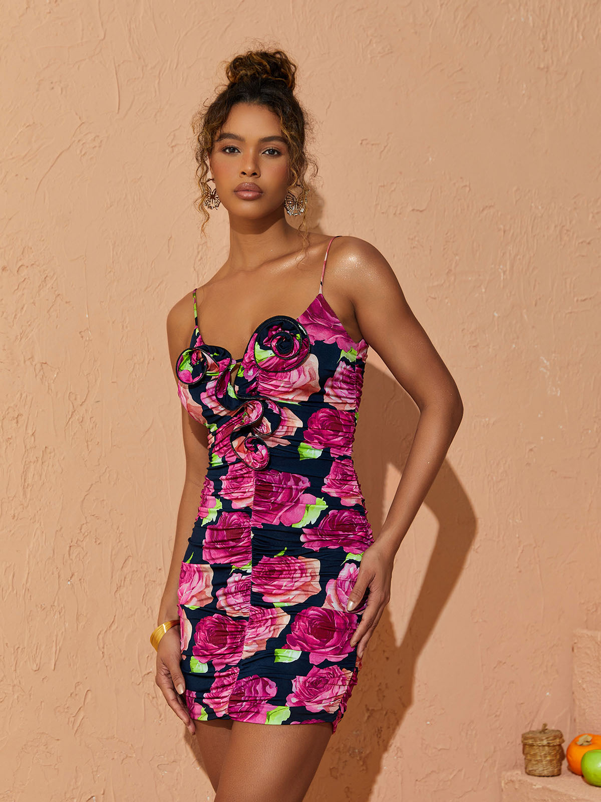 Sachi Rose Printed Ruched Mini Dress