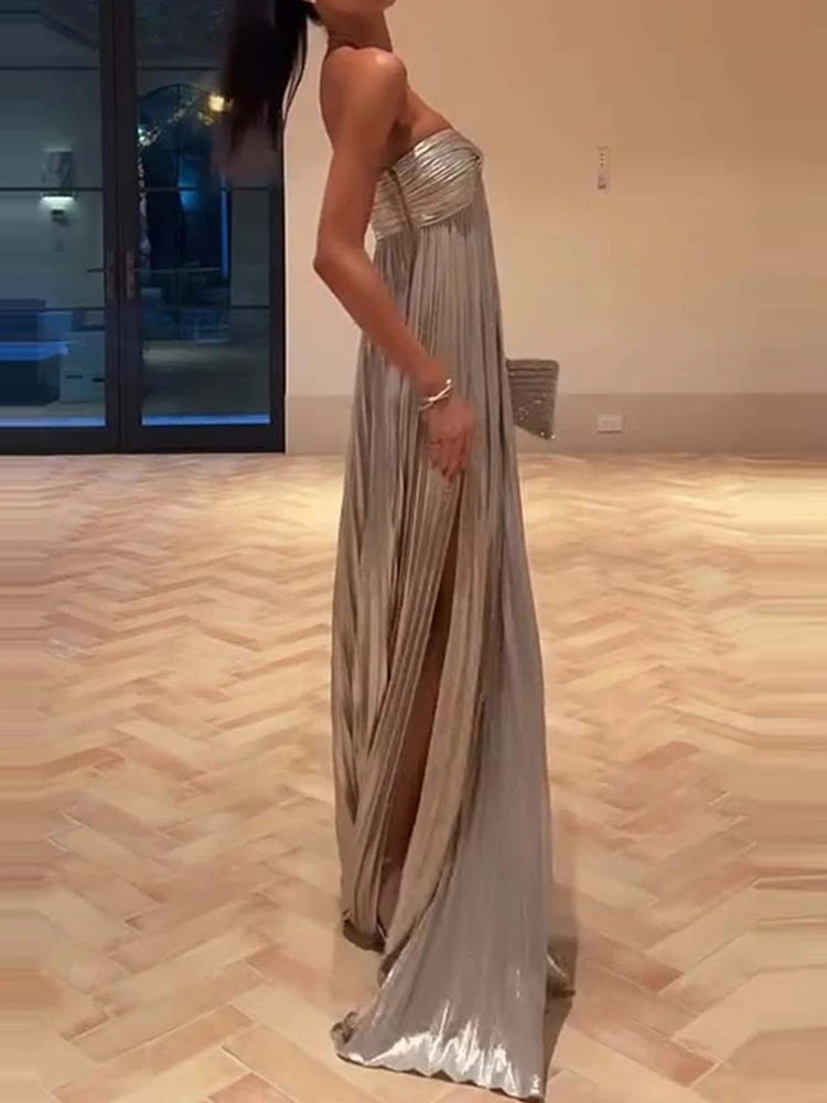 Elegant Backless Pleated Evening Dress for Special Occasions - Fashionpara